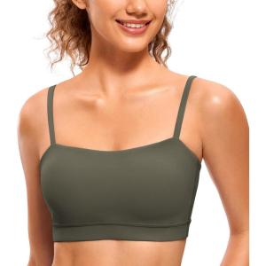 imageCRZ YOGA Butterluxe Womens Adjustable Spaghetti Thin Strap Sports Bra  Padded Wireless Square Neck Workout Yoga ClothesLight Army Green