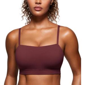 imageCRZ YOGA Butterluxe Womens Adjustable Spaghetti Thin Strap Sports Bra  Padded Wireless Square Neck Workout Yoga ClothesRed Merlot