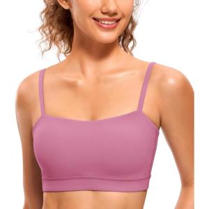 imageCRZ YOGA Butterluxe Womens Adjustable Spaghetti Thin Strap Sports Bra  Padded Wireless Square Neck Workout Yoga ClothesVelvet Dust