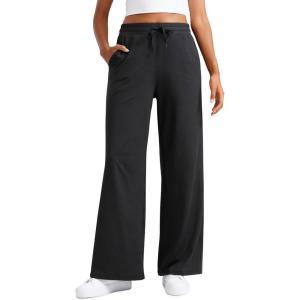 imageCRZ YOGA Soft Stretchy Wide Leg Sweatpants Women 30 High Waisted Casual Lounge Pajama Travel Pants with PocketsBlack