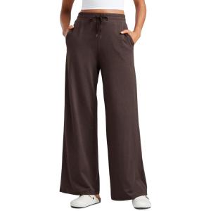 imageCRZ YOGA Soft Stretchy Wide Leg Sweatpants Women 30 High Waisted Casual Lounge Pajama Travel Pants with PocketsHot Fudge Brown