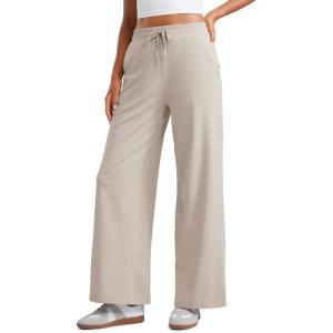 imageCRZ YOGA Soft Stretchy Wide Leg Sweatpants Women 30 High Waisted Casual Lounge Pajama Travel Pants with PocketsMojave Tan