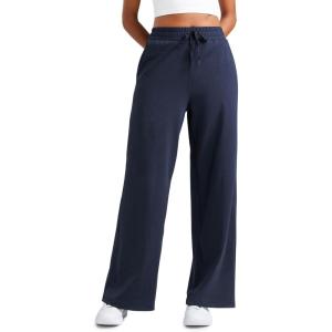 imageCRZ YOGA Soft Stretchy Wide Leg Sweatpants Women 30 High Waisted Casual Lounge Pajama Travel Pants with PocketsNavy