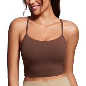 imageCRZ YOGA Womens Butterluxe Y Back Longline Sports Bras  Spaghetti Straps Racerback Padded Yoga Workout Crop Tank TopCoffee Brown