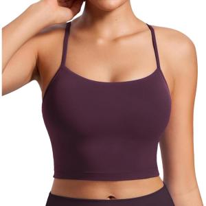 imageCRZ YOGA Womens Butterluxe Y Back Longline Sports Bras  Spaghetti Straps Racerback Padded Yoga Workout Crop Tank TopDeep Purple