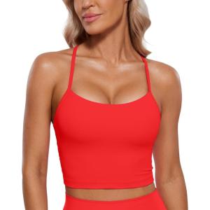 imageCRZ YOGA Womens Butterluxe Y Back Longline Sports Bras  Spaghetti Straps Racerback Padded Yoga Workout Crop Tank TopDeep Red