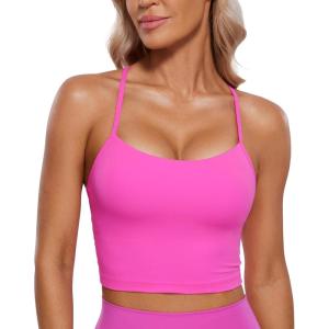 imageCRZ YOGA Womens Butterluxe Y Back Longline Sports Bras  Spaghetti Straps Racerback Padded Yoga Workout Crop Tank TopLight Purple