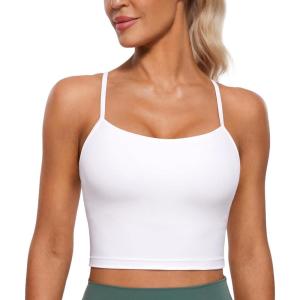 imageCRZ YOGA Womens Butterluxe Y Back Longline Sports Bras  Spaghetti Straps Racerback Padded Yoga Workout Crop Tank TopWhite