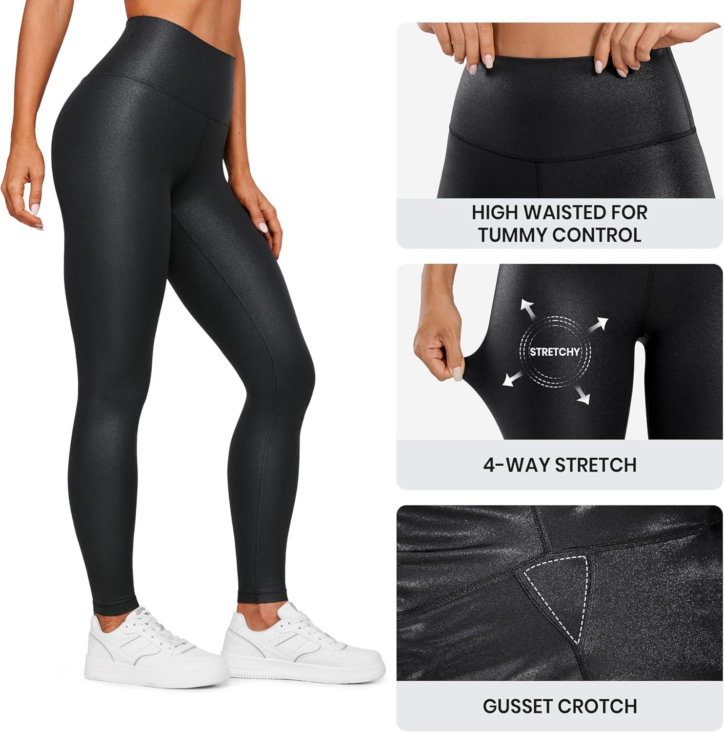 imageCRZ YOGA Butterluxe Extra Long Leggings for Tall Women 31 Inches  High Waisted Athletic Workout Soft Yoga PantsFaux Leather Black