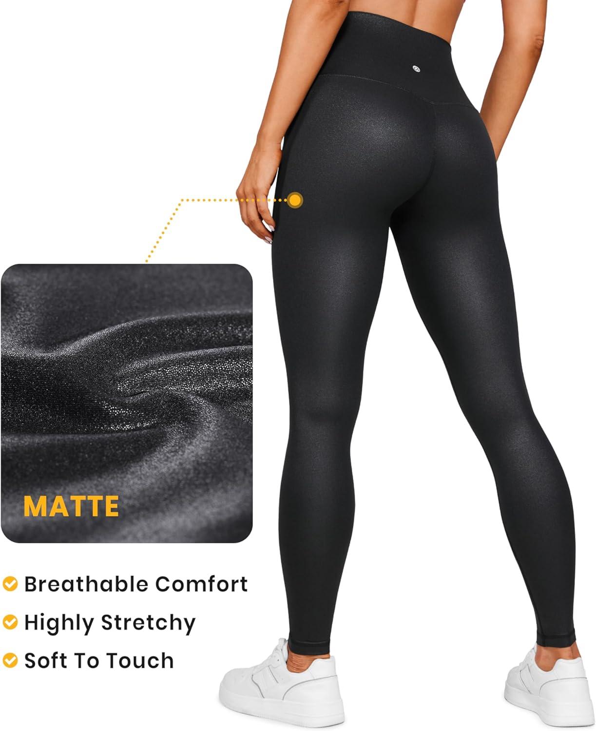 imageCRZ YOGA Butterluxe Extra Long Leggings for Tall Women 31 Inches  High Waisted Athletic Workout Soft Yoga PantsFaux Leather Black