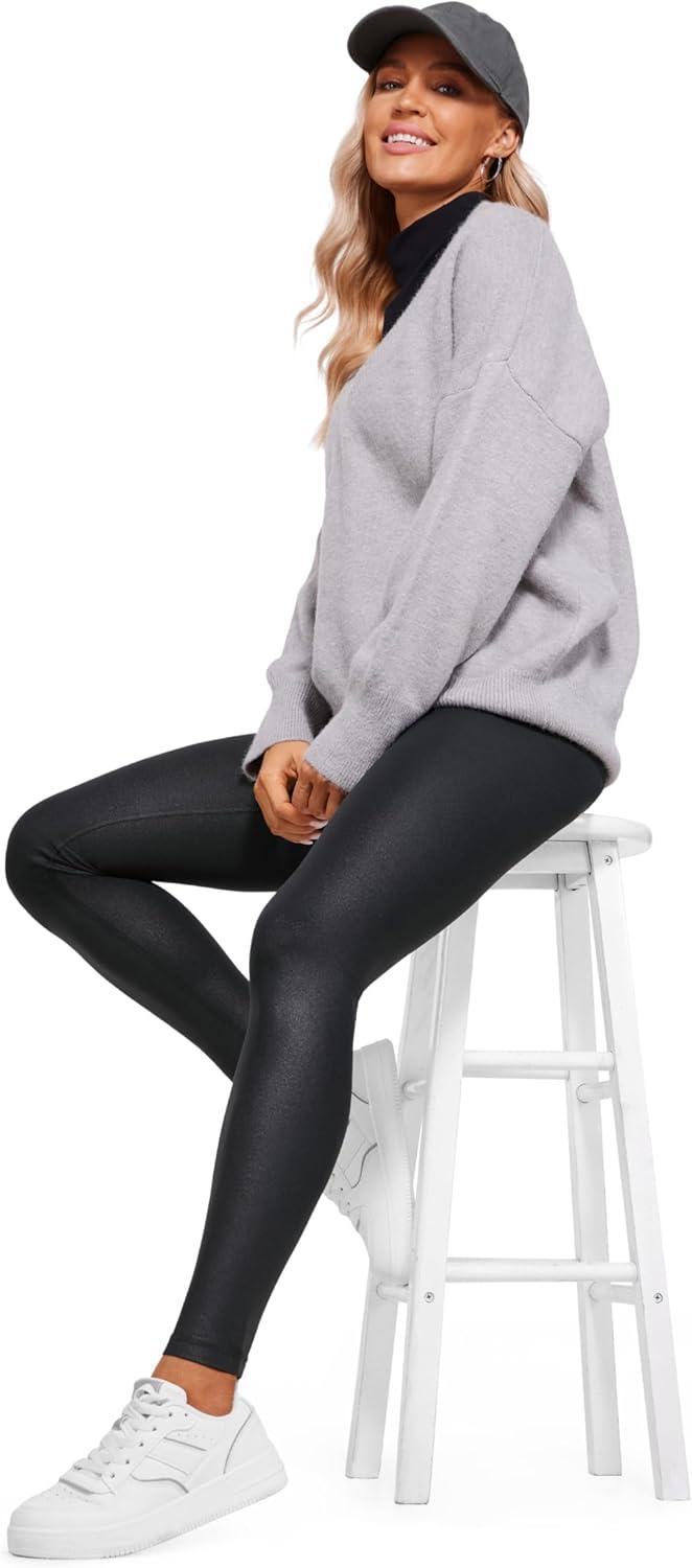 imageCRZ YOGA Butterluxe Extra Long Leggings for Tall Women 31 Inches  High Waisted Athletic Workout Soft Yoga PantsFaux Leather Black