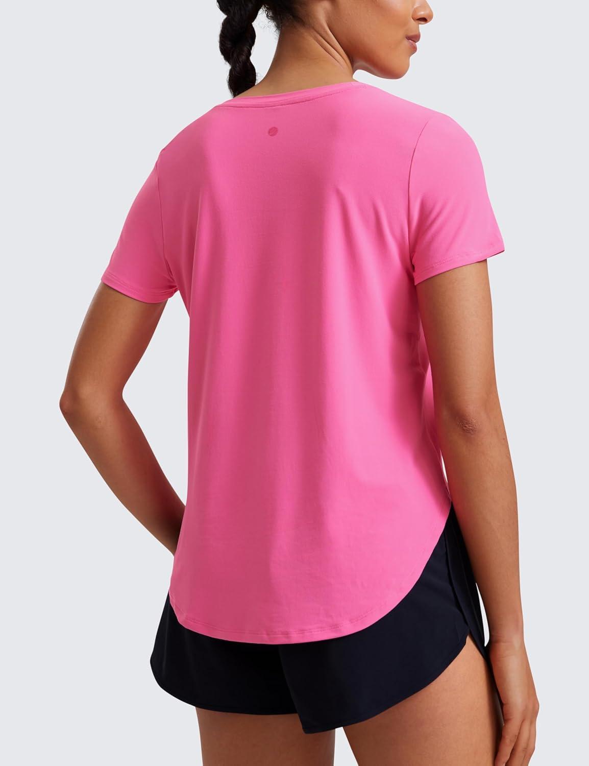 imageCRZ YOGA Cloudweight Short Sleeve Shirts for Women Side Slit Workout Tops Lightweight Athletic Basic Crewneck TShirtsMagenta