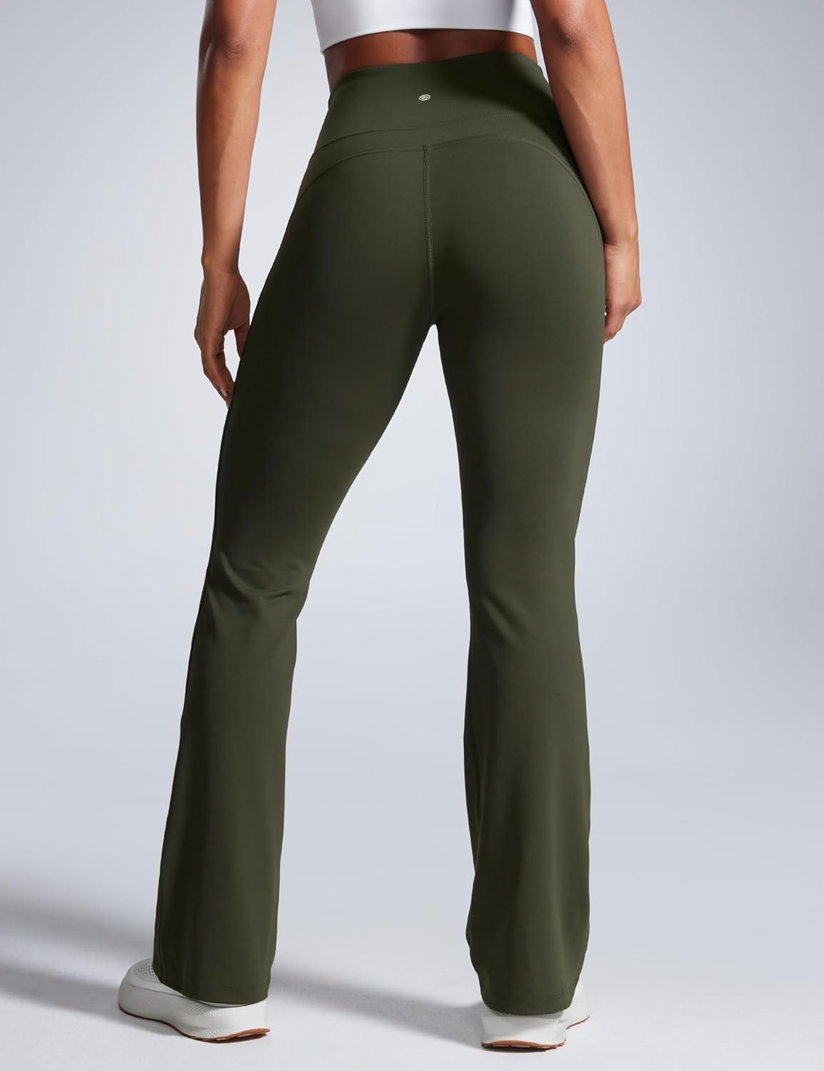 imageCRZ YOGA Women Butterbreeze High Waist Flare Pants 32  Casual Bootcut Yoga Wide Leg Workout LoungeOlive Green