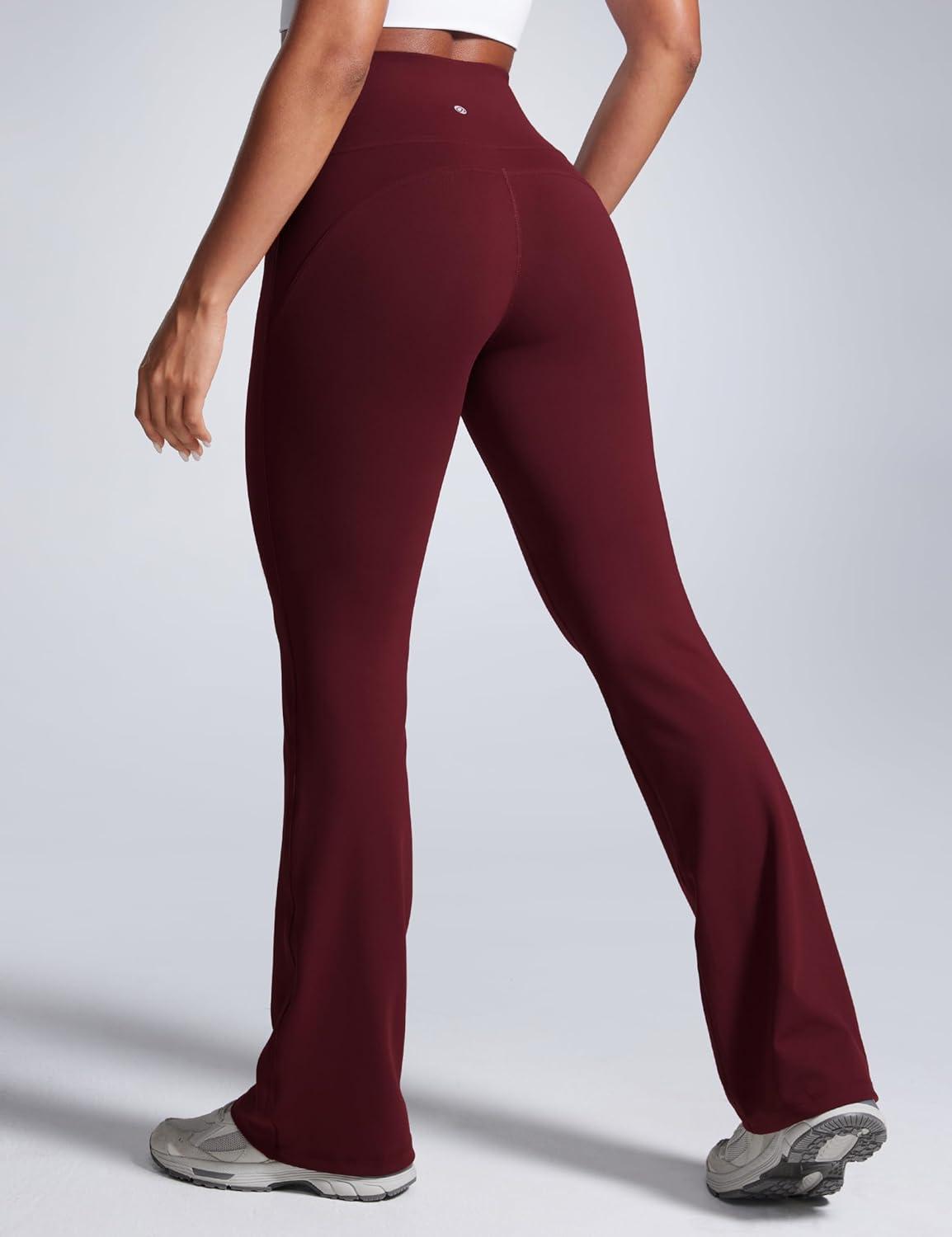 imageCRZ YOGA Women Butterbreeze High Waist Flare Pants 32  Casual Bootcut Yoga Wide Leg Workout LoungeRed Merlot
