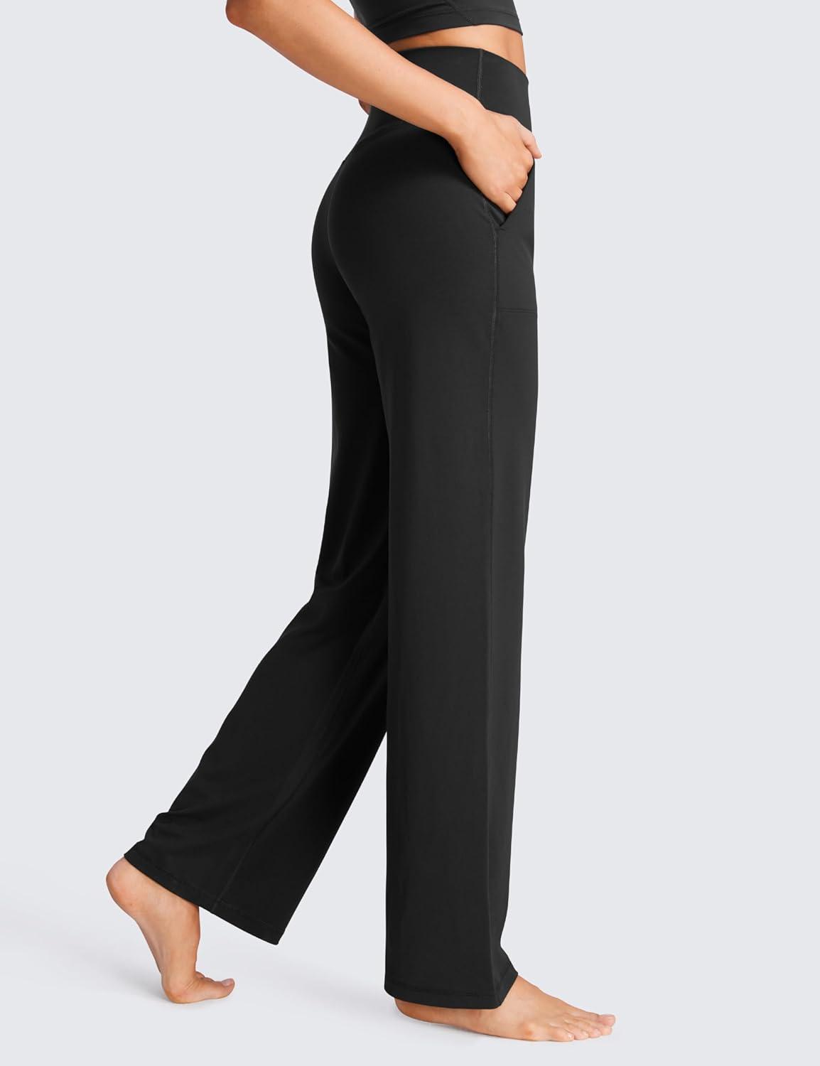 imageCRZ YOGA Womens Butterluxe High Waist Wide Leg Pants with Pockets 31quot  Buttery Soft Comfy Casual Yoga LoungeBlack