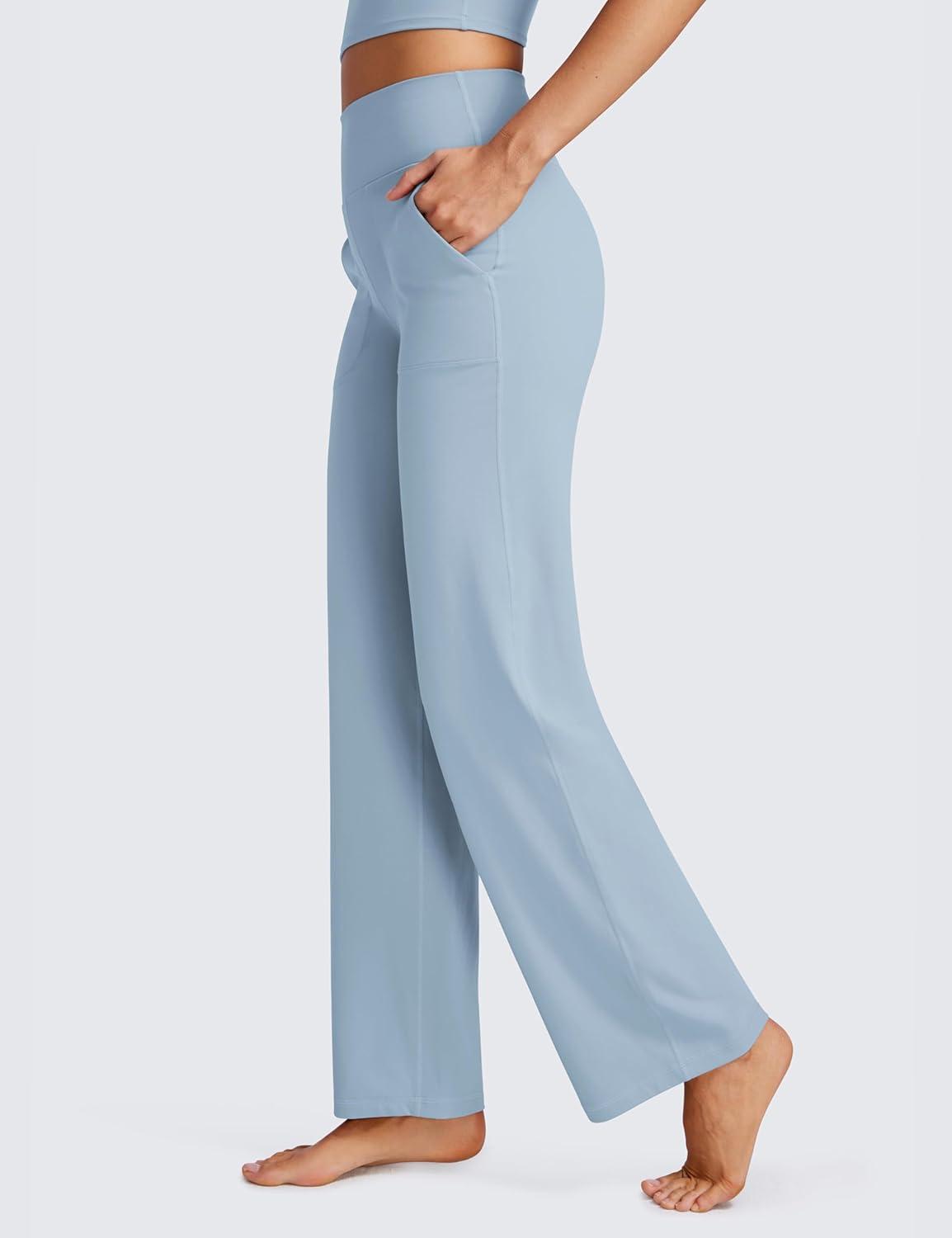 imageCRZ YOGA Womens Butterluxe High Waist Wide Leg Pants with Pockets 31quot  Buttery Soft Comfy Casual Yoga LoungeCambric Blue