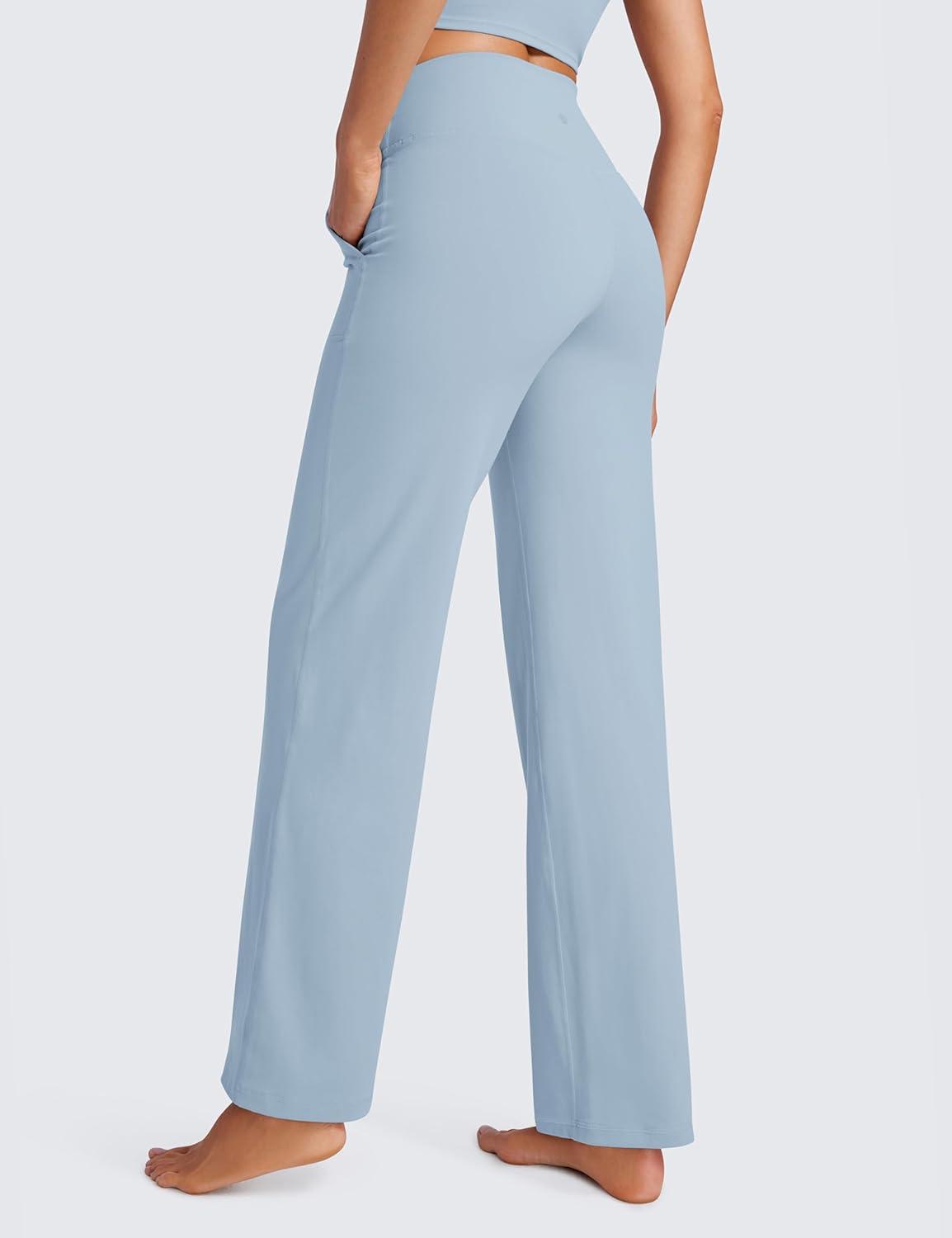 imageCRZ YOGA Womens Butterluxe High Waist Wide Leg Pants with Pockets 31quot  Buttery Soft Comfy Casual Yoga LoungeCambric Blue