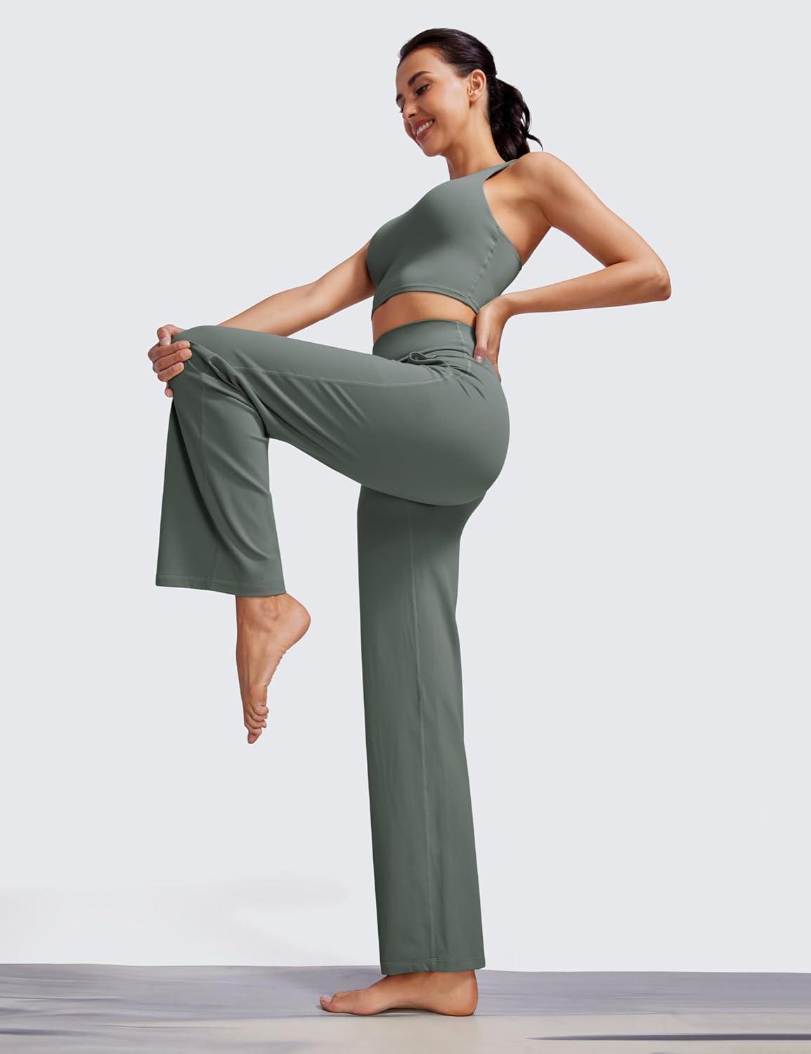 imageCRZ YOGA Womens Butterluxe High Waist Wide Leg Pants with Pockets 31quot  Buttery Soft Comfy Casual Yoga LoungeGrey Sage