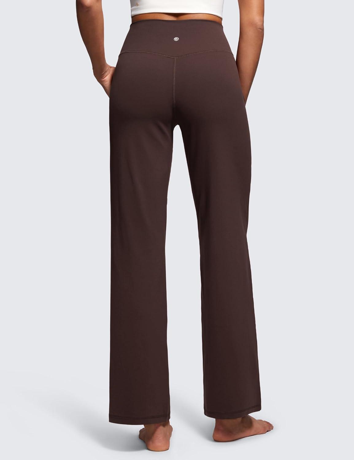 imageCRZ YOGA Womens Butterluxe High Waist Wide Leg Pants with Pockets 31quot  Buttery Soft Comfy Casual Yoga LoungeHot Fudge Brown