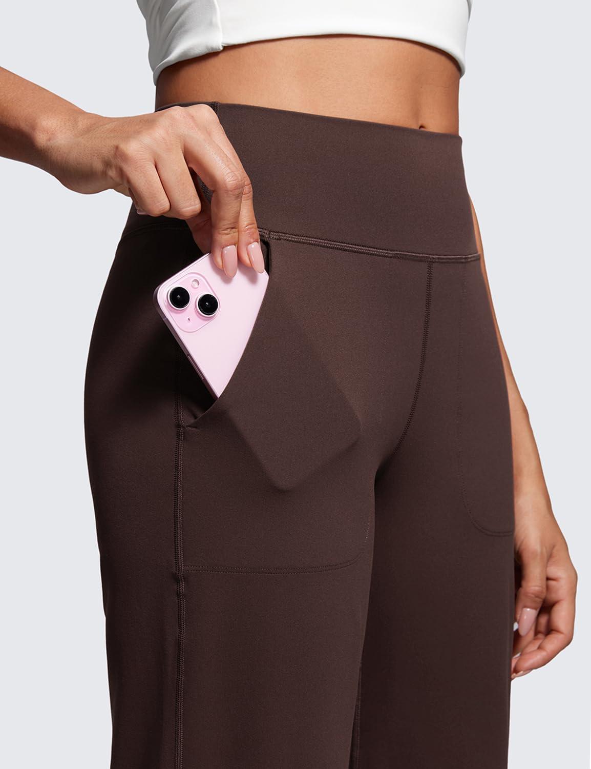 imageCRZ YOGA Womens Butterluxe High Waist Wide Leg Pants with Pockets 31quot  Buttery Soft Comfy Casual Yoga LoungeHot Fudge Brown