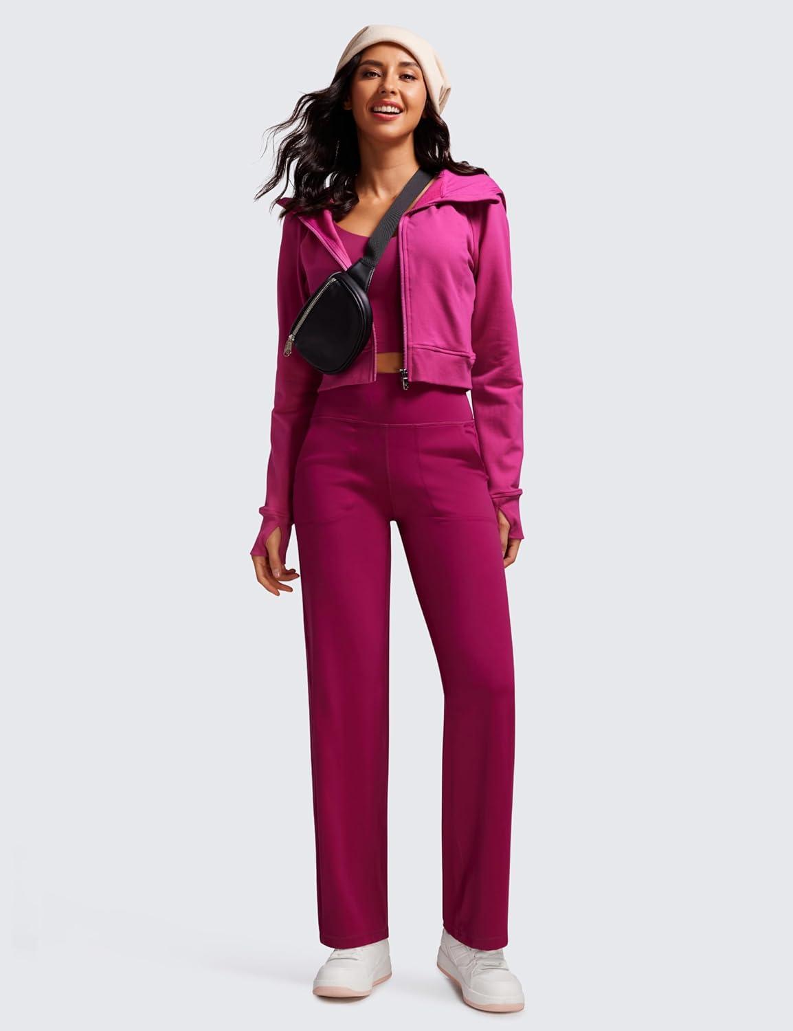 imageCRZ YOGA Womens Butterluxe High Waist Wide Leg Pants with Pockets 31quot  Buttery Soft Comfy Casual Yoga LoungeMagenta Purple
