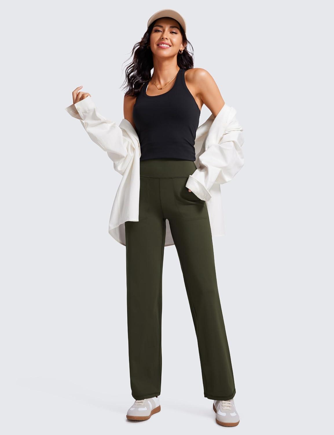 imageCRZ YOGA Womens Butterluxe High Waist Wide Leg Pants with Pockets 31quot  Buttery Soft Comfy Casual Yoga LoungeOlive Green