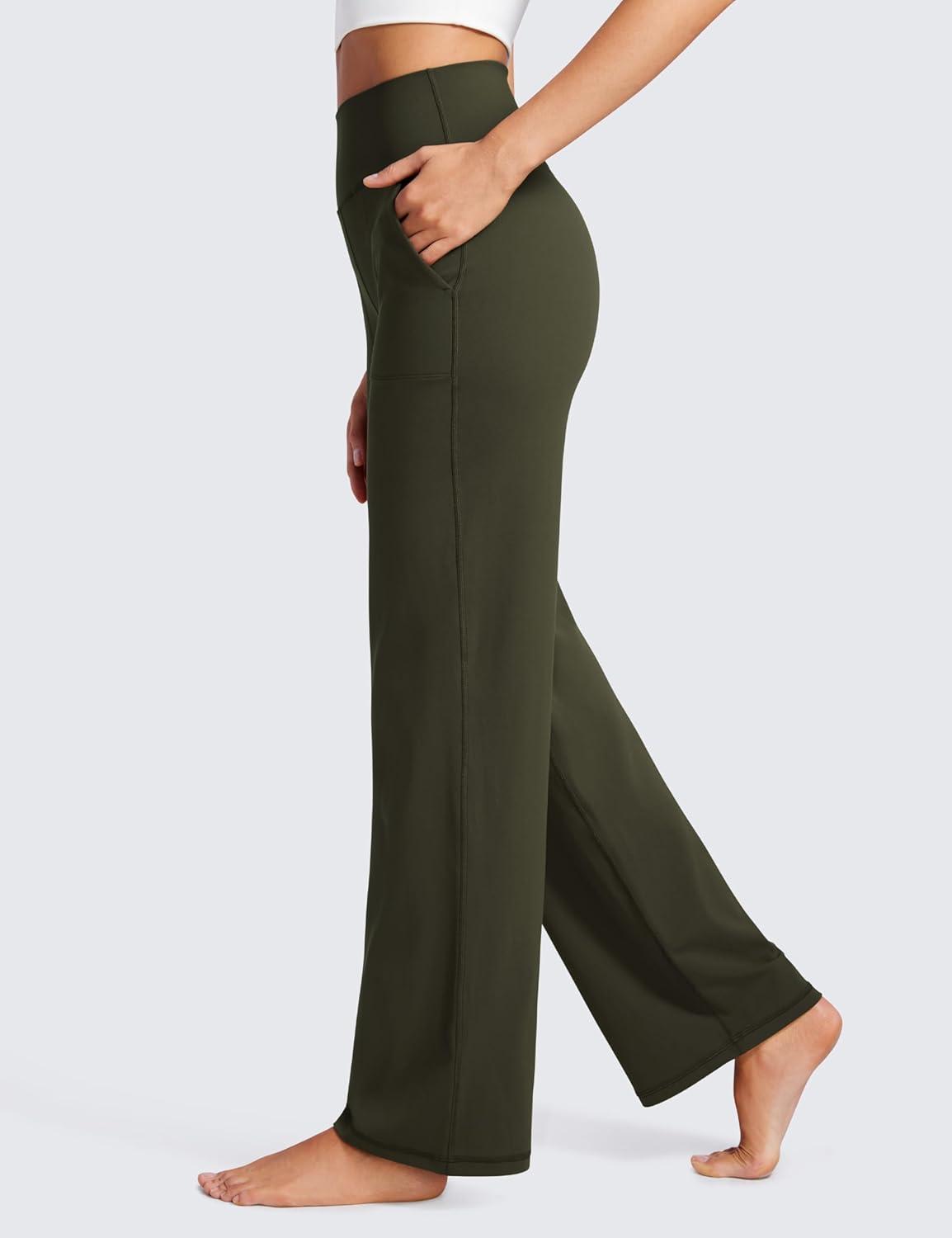 imageCRZ YOGA Womens Butterluxe High Waist Wide Leg Pants with Pockets 31quot  Buttery Soft Comfy Casual Yoga LoungeOlive Green