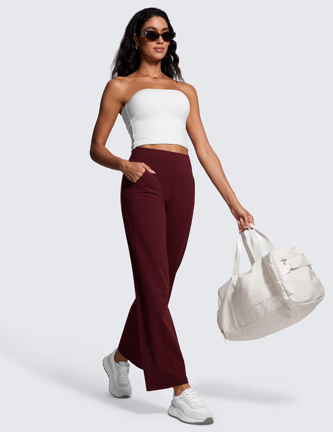 imageCRZ YOGA Womens Butterluxe High Waist Wide Leg Pants with Pockets 31quot  Buttery Soft Comfy Casual Yoga LoungeRed Merlot