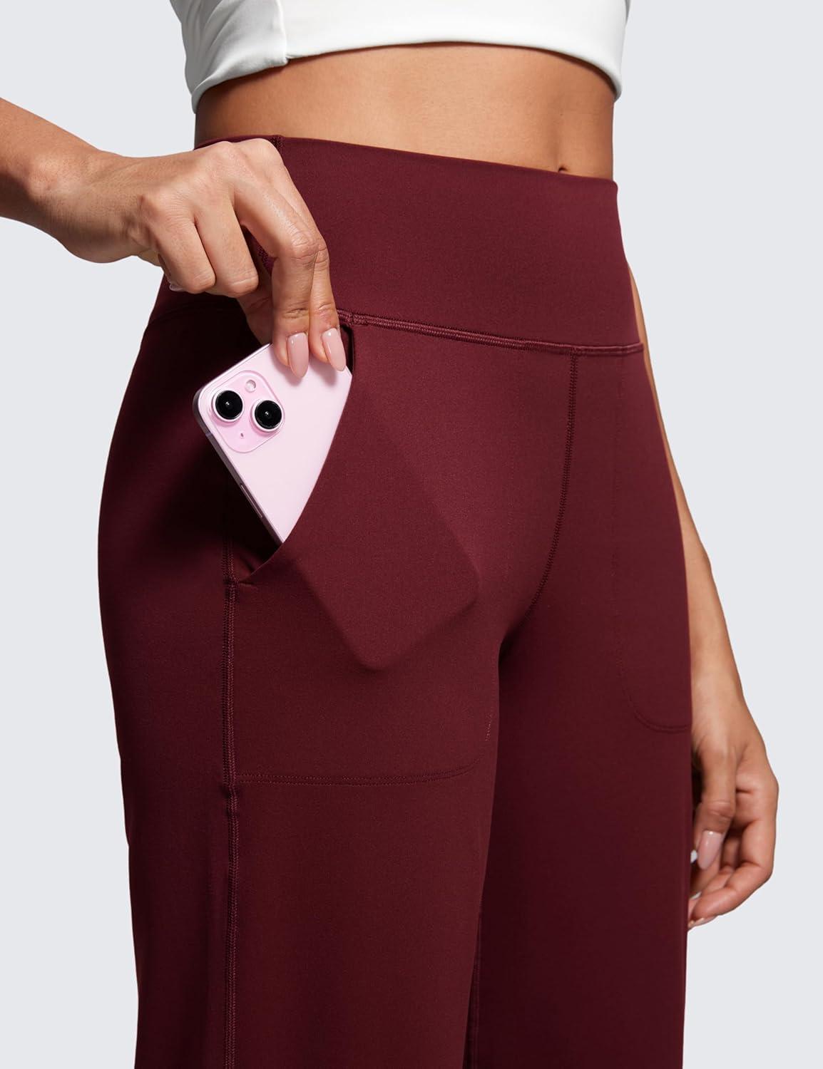 imageCRZ YOGA Womens Butterluxe High Waist Wide Leg Pants with Pockets 31quot  Buttery Soft Comfy Casual Yoga LoungeRed Merlot