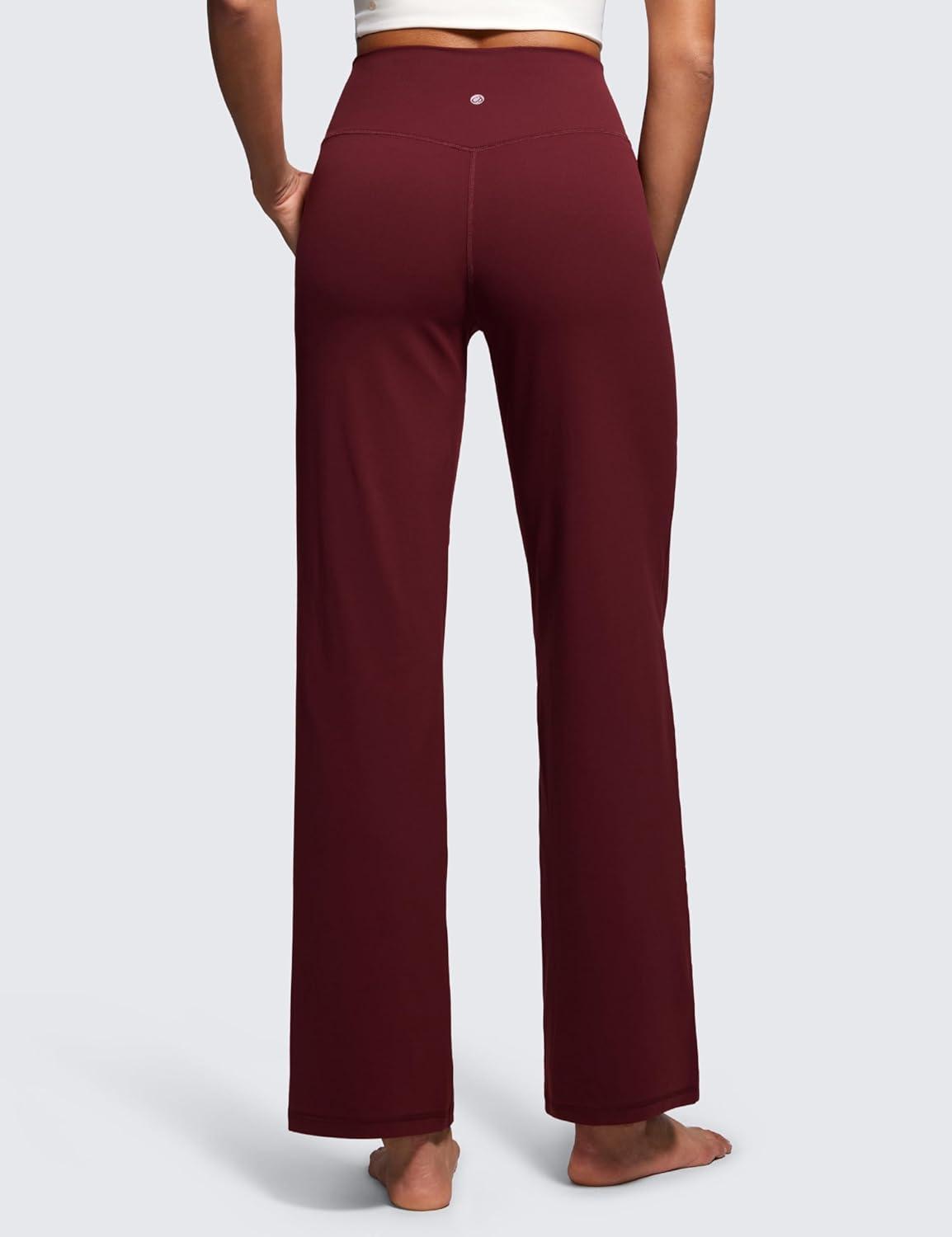 imageCRZ YOGA Womens Butterluxe High Waist Wide Leg Pants with Pockets 31quot  Buttery Soft Comfy Casual Yoga LoungeRed Merlot