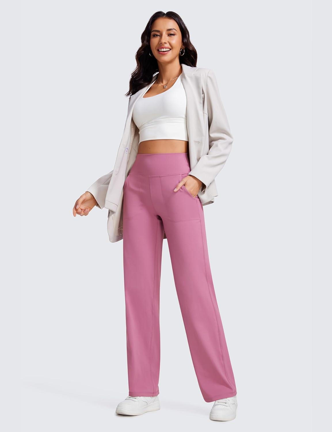 imageCRZ YOGA Womens Butterluxe High Waist Wide Leg Pants with Pockets 31quot  Buttery Soft Comfy Casual Yoga LoungeVelvet Dust