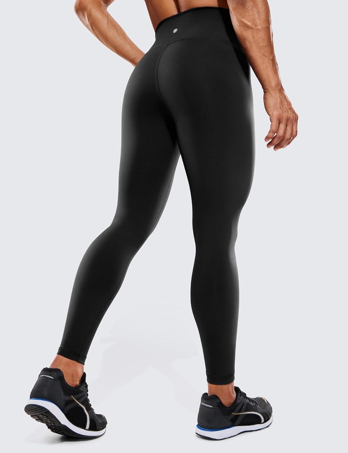 imageCRZ YOGA Womens Hugged Feeling Compression Leggings 28 Inches  High Waist Thick Tummy Control Workout PantsBlack