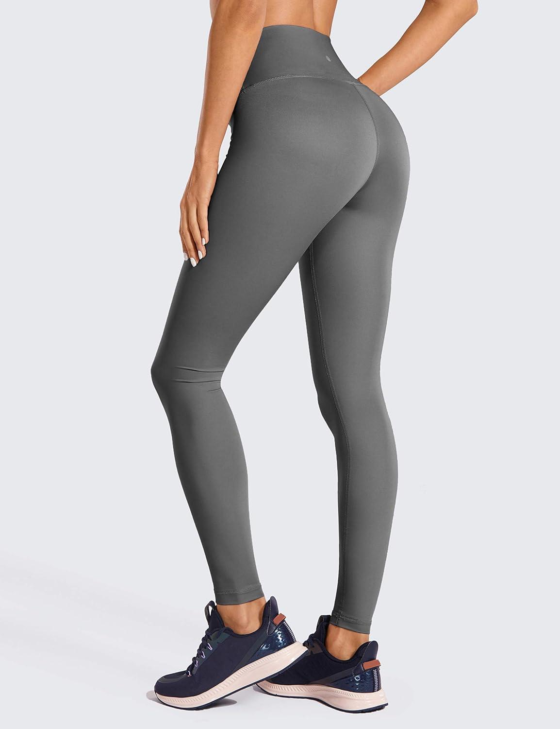 imageCRZ YOGA Womens Hugged Feeling Compression Leggings 28 Inches  High Waist Thick Tummy Control Workout PantsDark Carbon