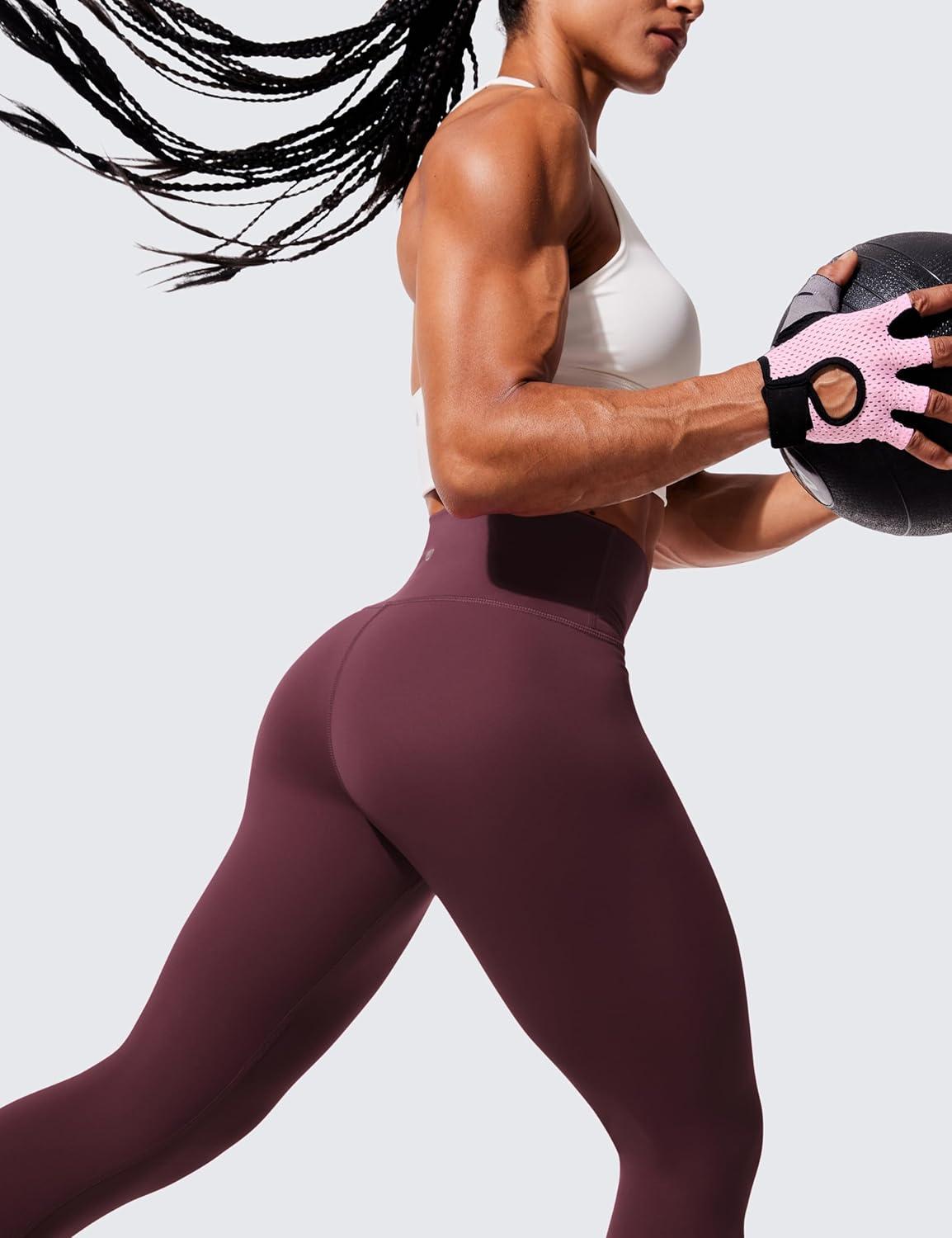 imageCRZ YOGA Womens Hugged Feeling Compression Leggings 28 Inches  High Waist Thick Tummy Control Workout PantsDark Russet