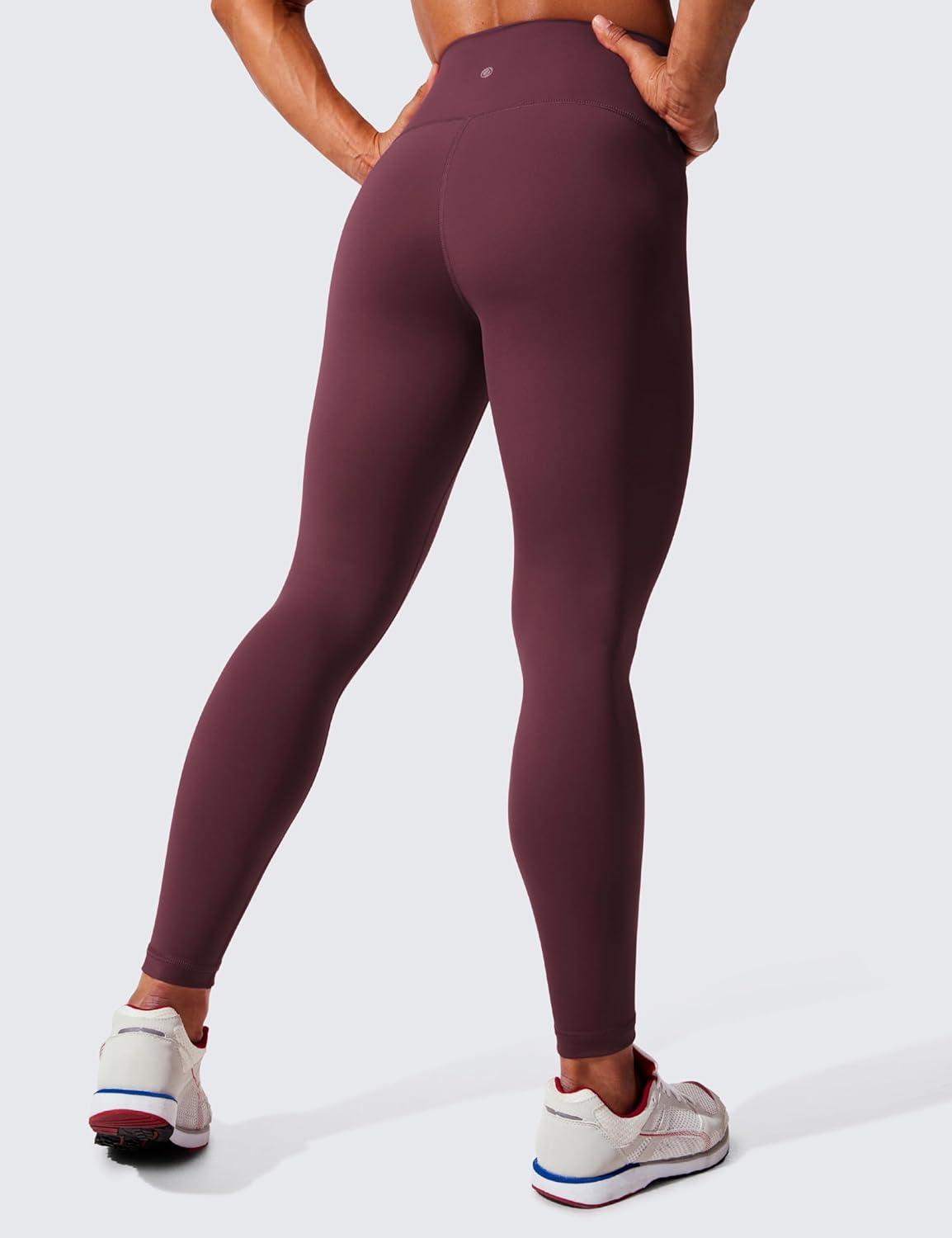 imageCRZ YOGA Womens Hugged Feeling Compression Leggings 28 Inches  High Waist Thick Tummy Control Workout PantsDark Russet