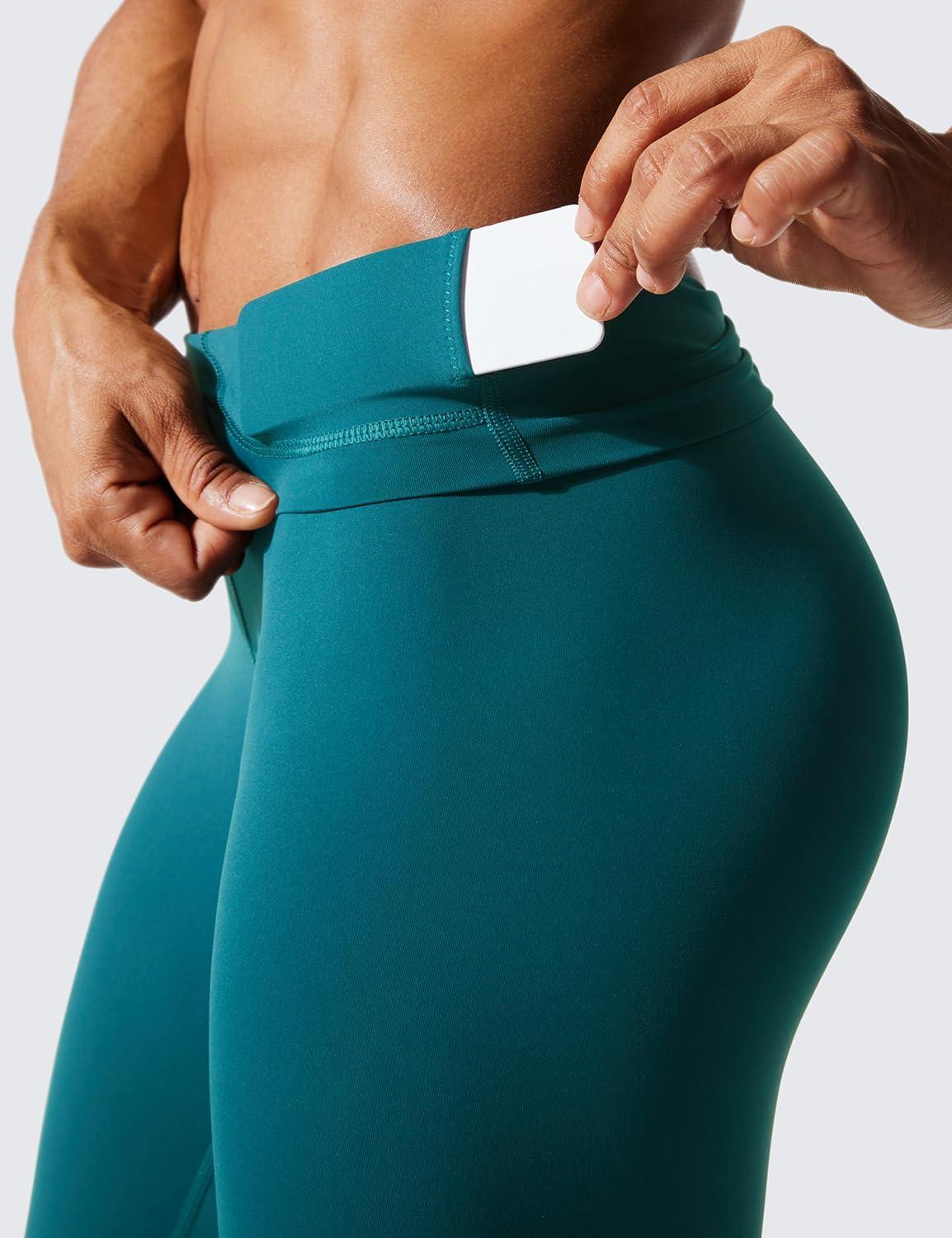 imageCRZ YOGA Womens Hugged Feeling Compression Leggings 28 Inches  High Waist Thick Tummy Control Workout PantsGreen Jade