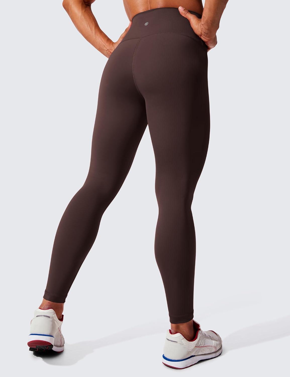 imageCRZ YOGA Womens Hugged Feeling Compression Leggings 28 Inches  High Waist Thick Tummy Control Workout PantsHot Fudge Brown