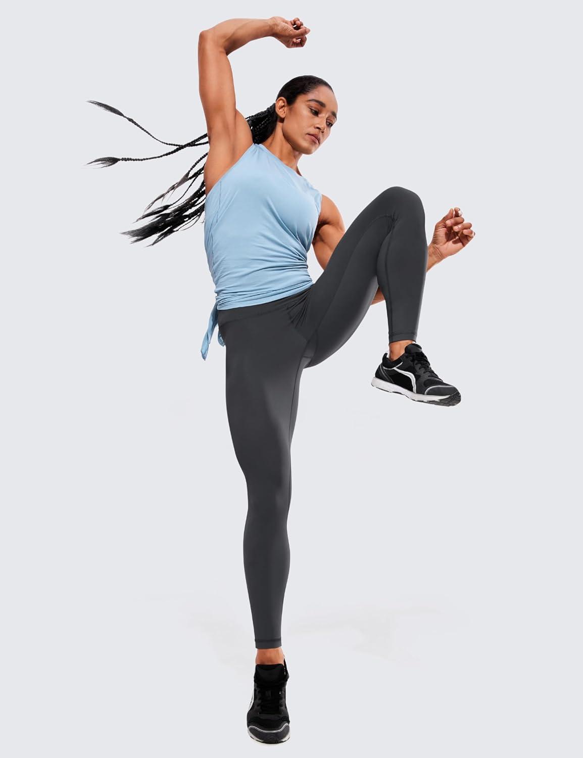 imageCRZ YOGA Womens Hugged Feeling Compression Leggings 28 Inches  High Waist Thick Tummy Control Workout PantsInk Gray