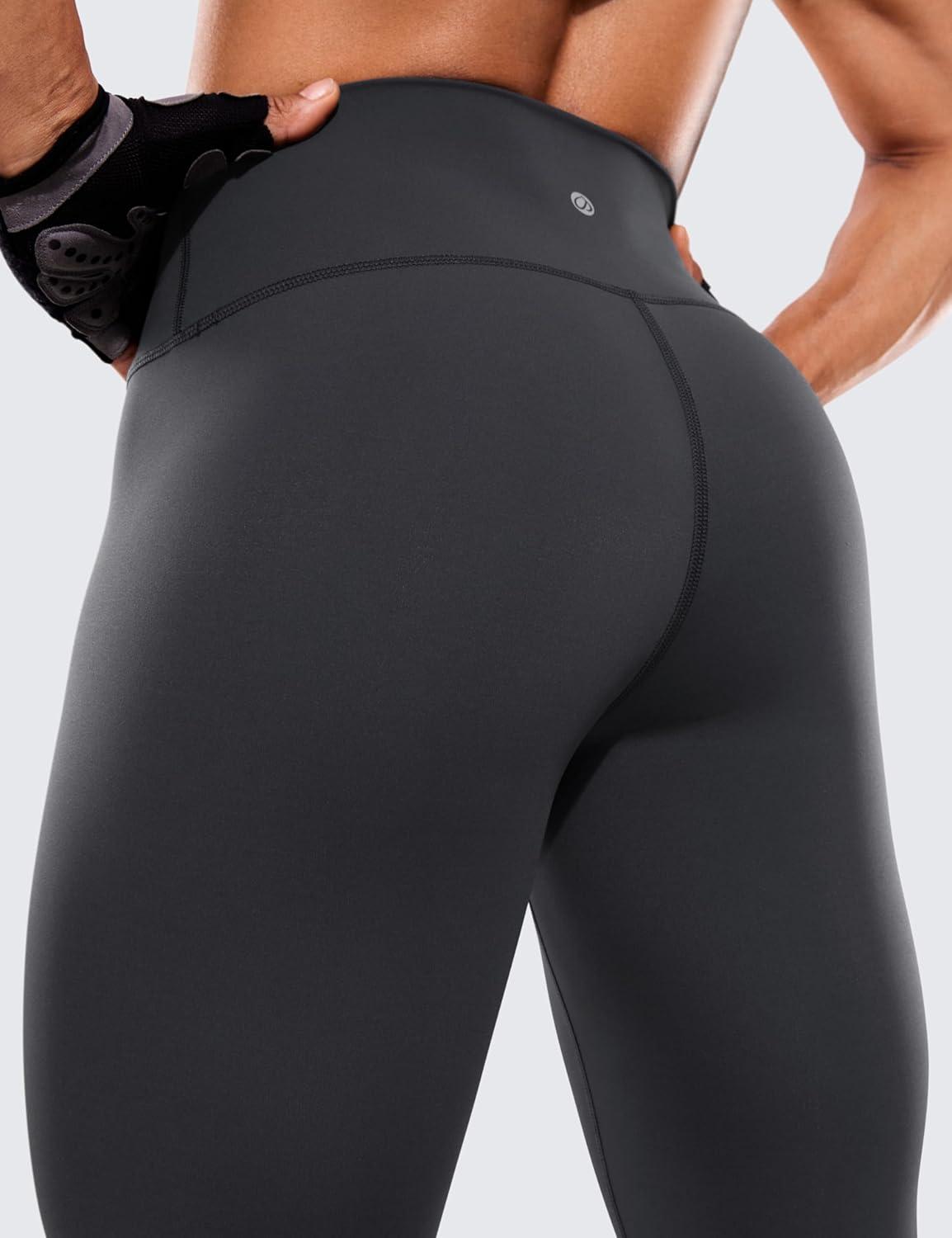 imageCRZ YOGA Womens Hugged Feeling Compression Leggings 28 Inches  High Waist Thick Tummy Control Workout PantsInk Gray