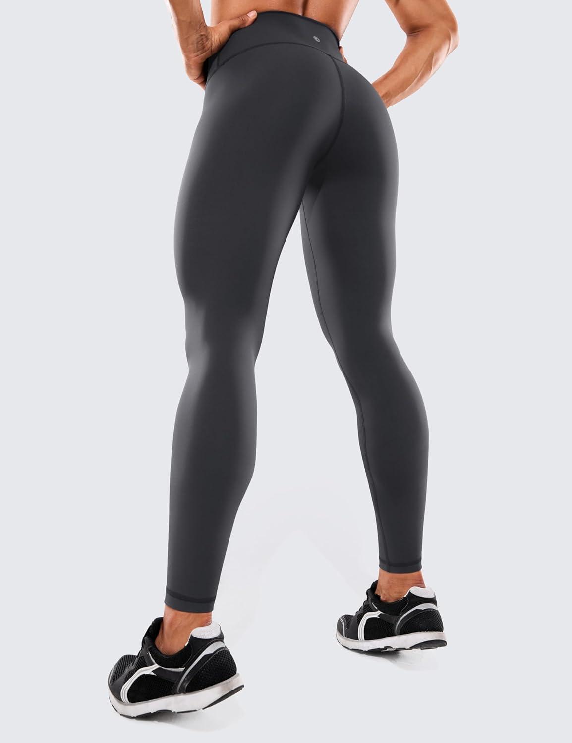imageCRZ YOGA Womens Hugged Feeling Compression Leggings 28 Inches  High Waist Thick Tummy Control Workout PantsInk Gray