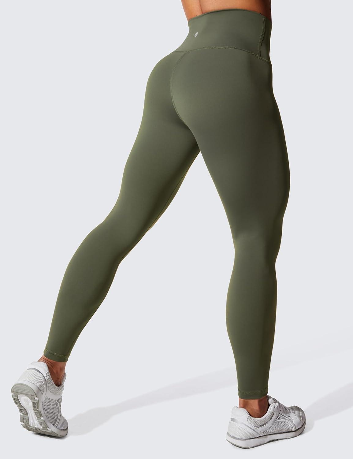 imageCRZ YOGA Womens Hugged Feeling Compression Leggings 28 Inches  High Waist Thick Tummy Control Workout PantsOlive Green