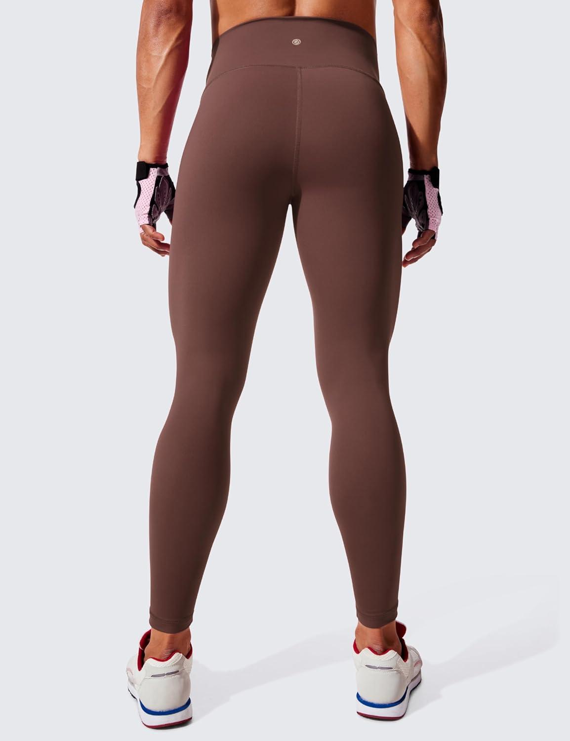 imageCRZ YOGA Womens Hugged Feeling Compression Leggings 28 Inches  High Waist Thick Tummy Control Workout PantsTaupe