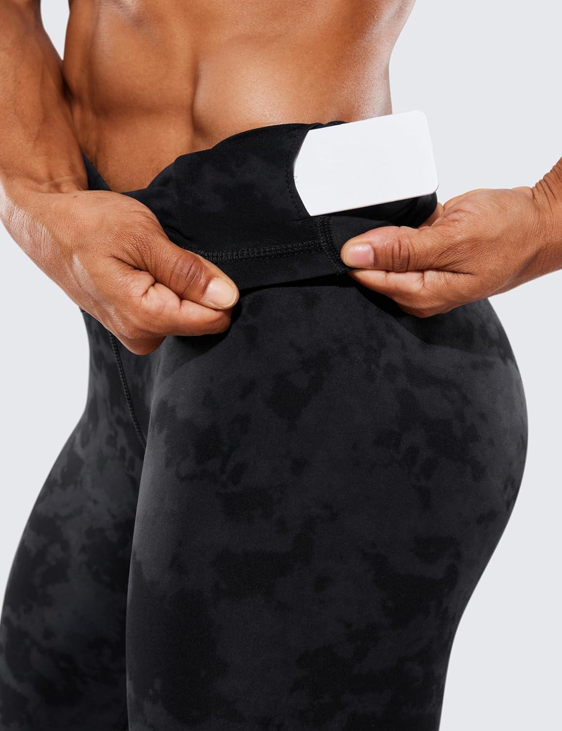 imageCRZ YOGA Womens Hugged Feeling Compression Leggings 28 Inches  High Waist Thick Tummy Control Workout PantsTie Dye Smoke Ink