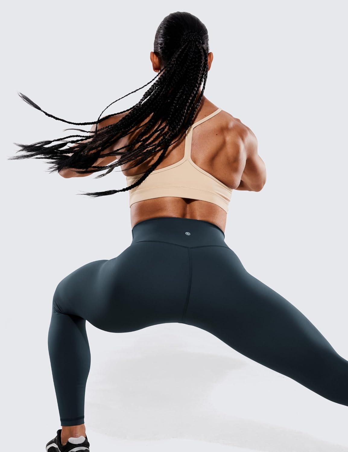 imageCRZ YOGA Womens Hugged Feeling Compression Leggings 28 Inches  High Waist Thick Tummy Control Workout PantsTrue Navy