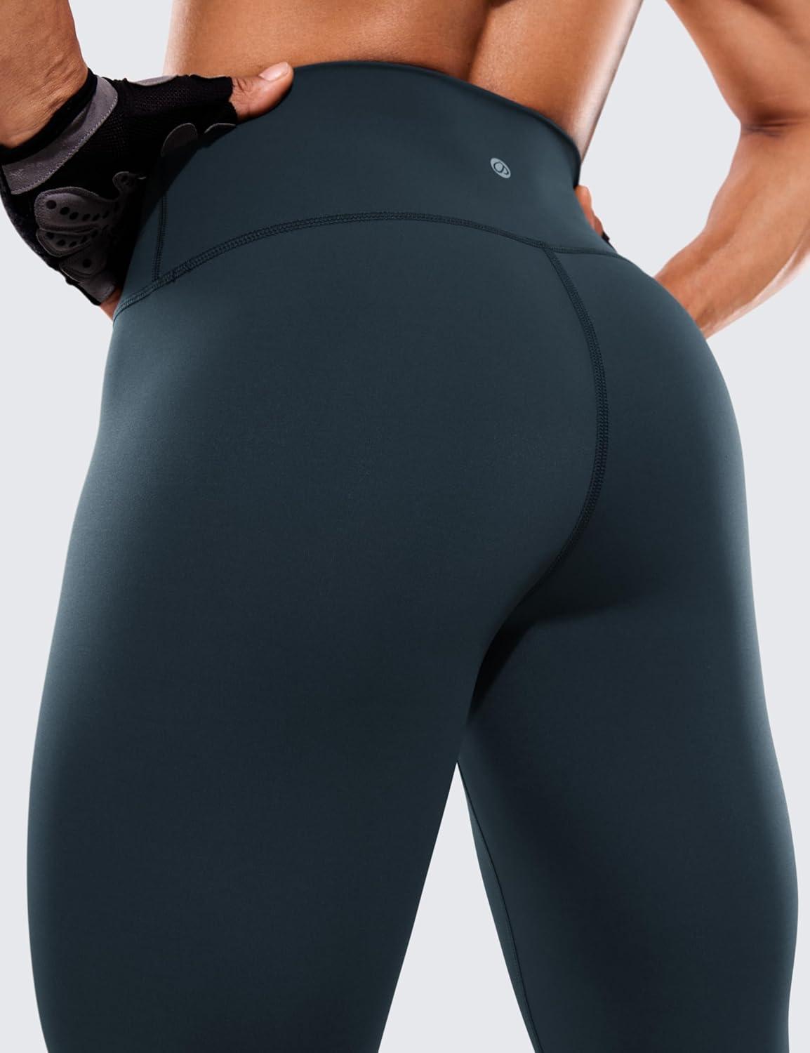 imageCRZ YOGA Womens Hugged Feeling Compression Leggings 28 Inches  High Waist Thick Tummy Control Workout PantsTrue Navy