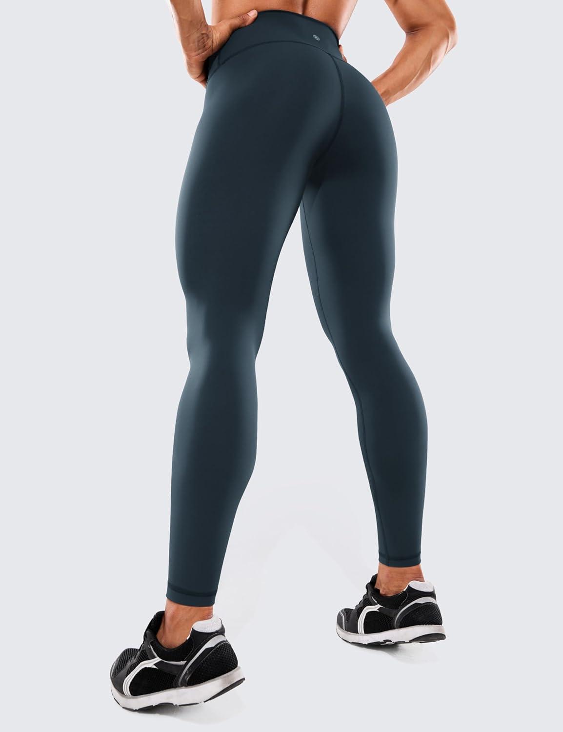 imageCRZ YOGA Womens Hugged Feeling Compression Leggings 28 Inches  High Waist Thick Tummy Control Workout PantsTrue Navy