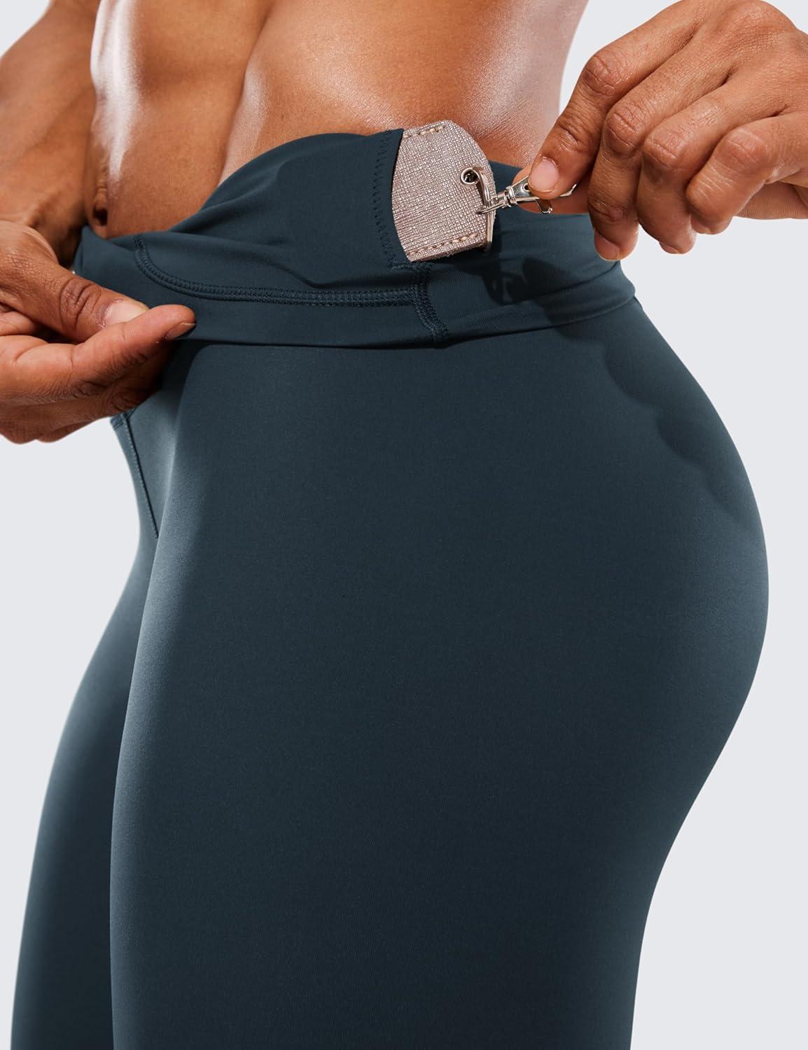 imageCRZ YOGA Womens Hugged Feeling Compression Leggings 28 Inches  High Waist Thick Tummy Control Workout PantsTrue Navy