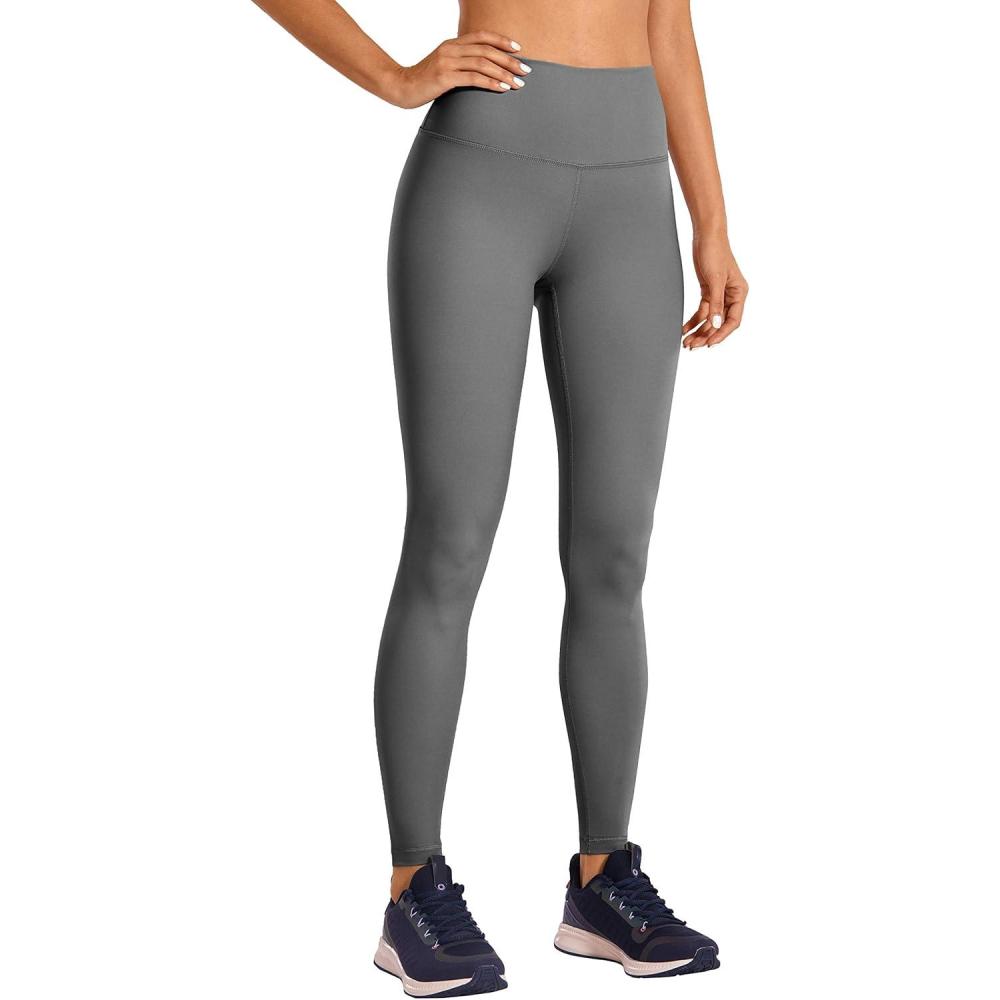 imageCRZ YOGA Womens Hugged Feeling Compression Leggings 28 Inches  High Waist Thick Tummy Control Workout PantsDark Carbon