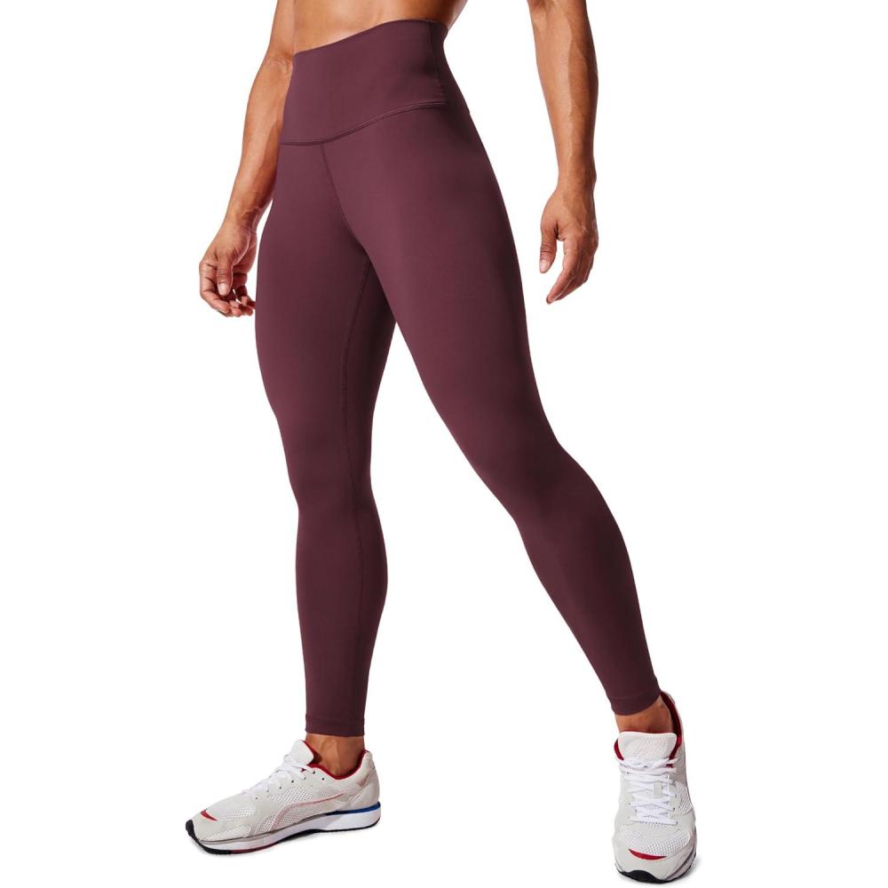 imageCRZ YOGA Womens Hugged Feeling Compression Leggings 28 Inches  High Waist Thick Tummy Control Workout PantsDark Russet