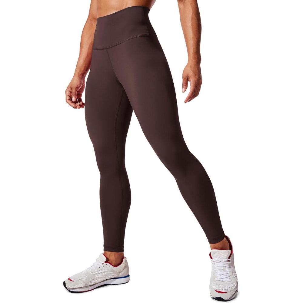 imageCRZ YOGA Womens Hugged Feeling Compression Leggings 28 Inches  High Waist Thick Tummy Control Workout PantsHot Fudge Brown